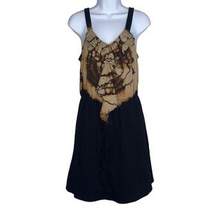 EXPRESS Custom Tie Dyed Tank Dress Upcycled Boho Ruffle Front Sundress Black Tan